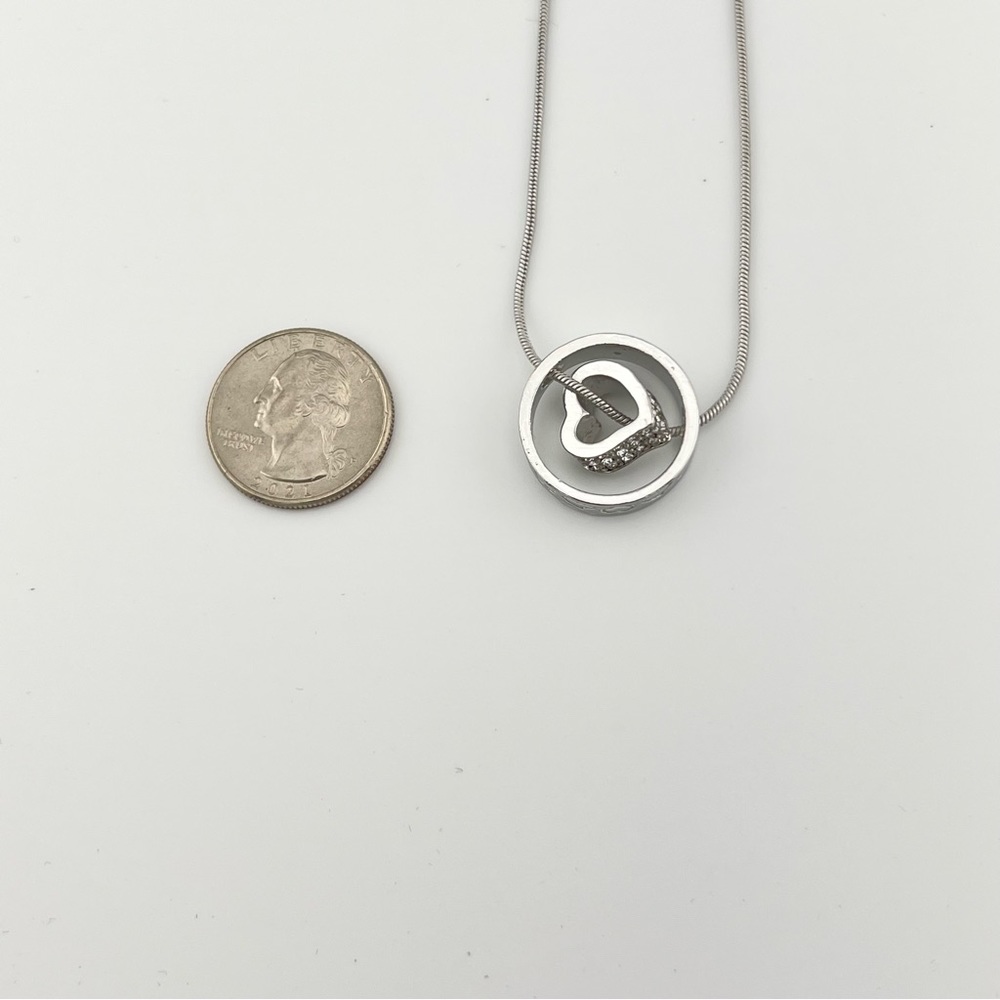 Swarovski Crystal Heart in Circle Silver Necklace - Picture 10 of 12
